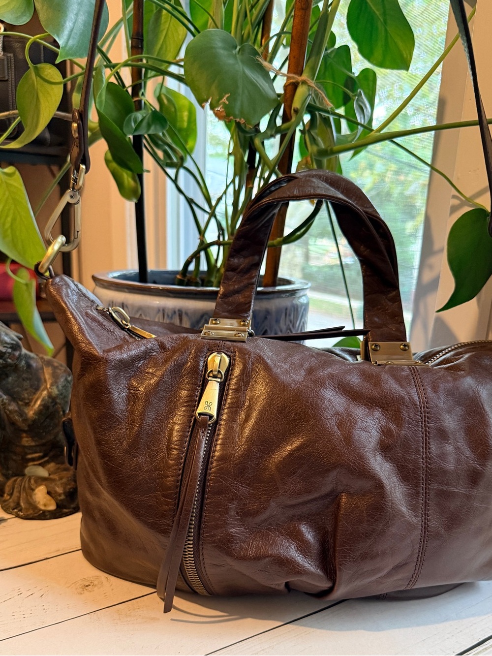 HOBO | Derby Convertible Calfskin Leather Satchel in Espresso Brown